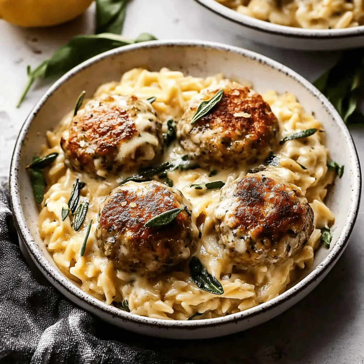 Baked Lemon Rosemary Chicken Meatballs with Creamy Orzo