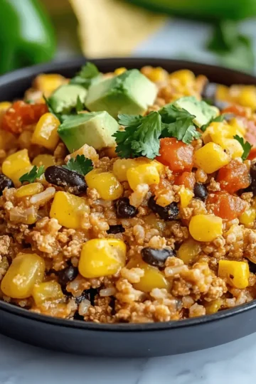 Southwest Rice and Ground Turkey Skillet