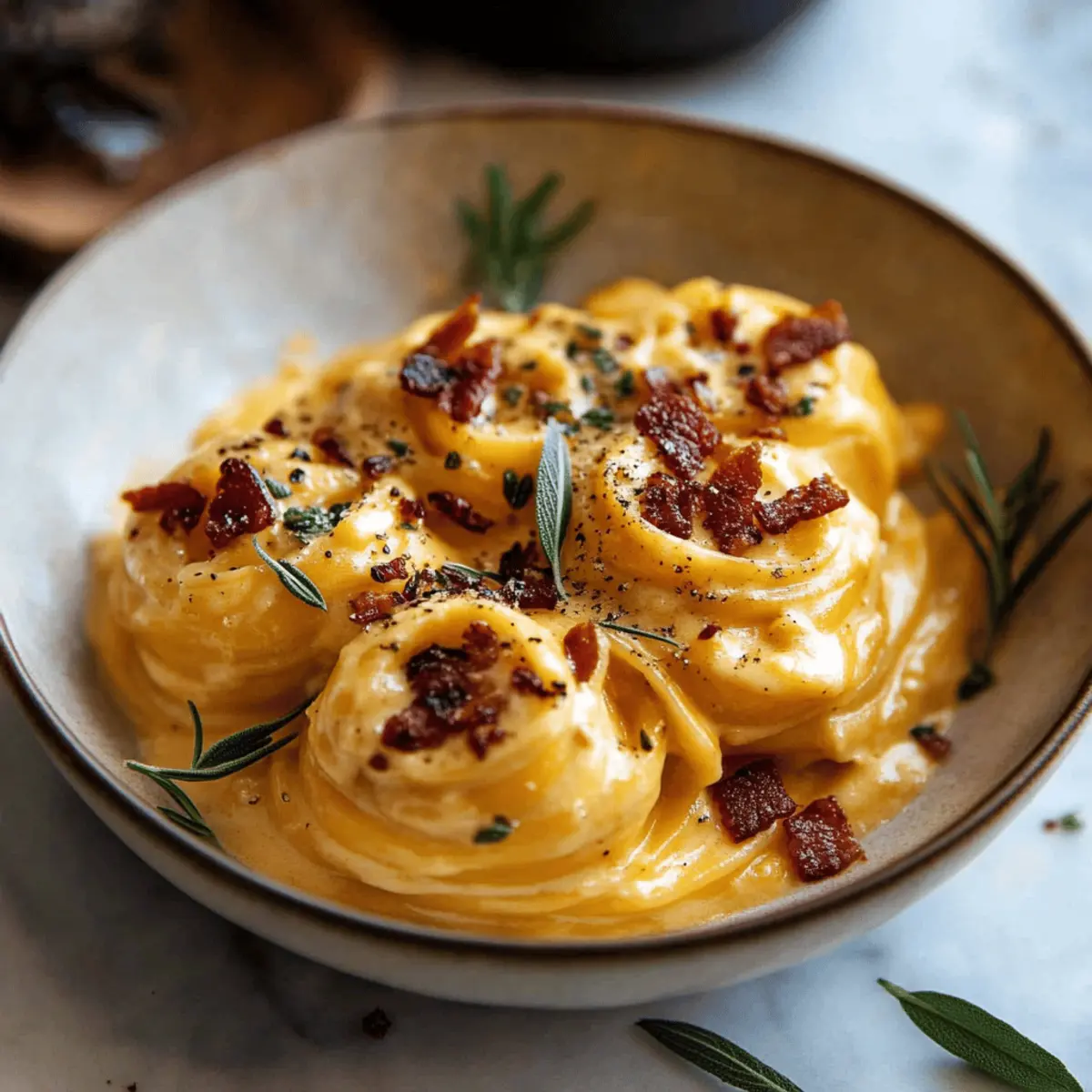 Butternut Squash Pasta Carbonara with Rosemary Bacon