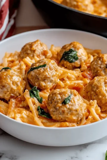 Chicken Meatballs with Risoni in Creamy Tomato Sauce