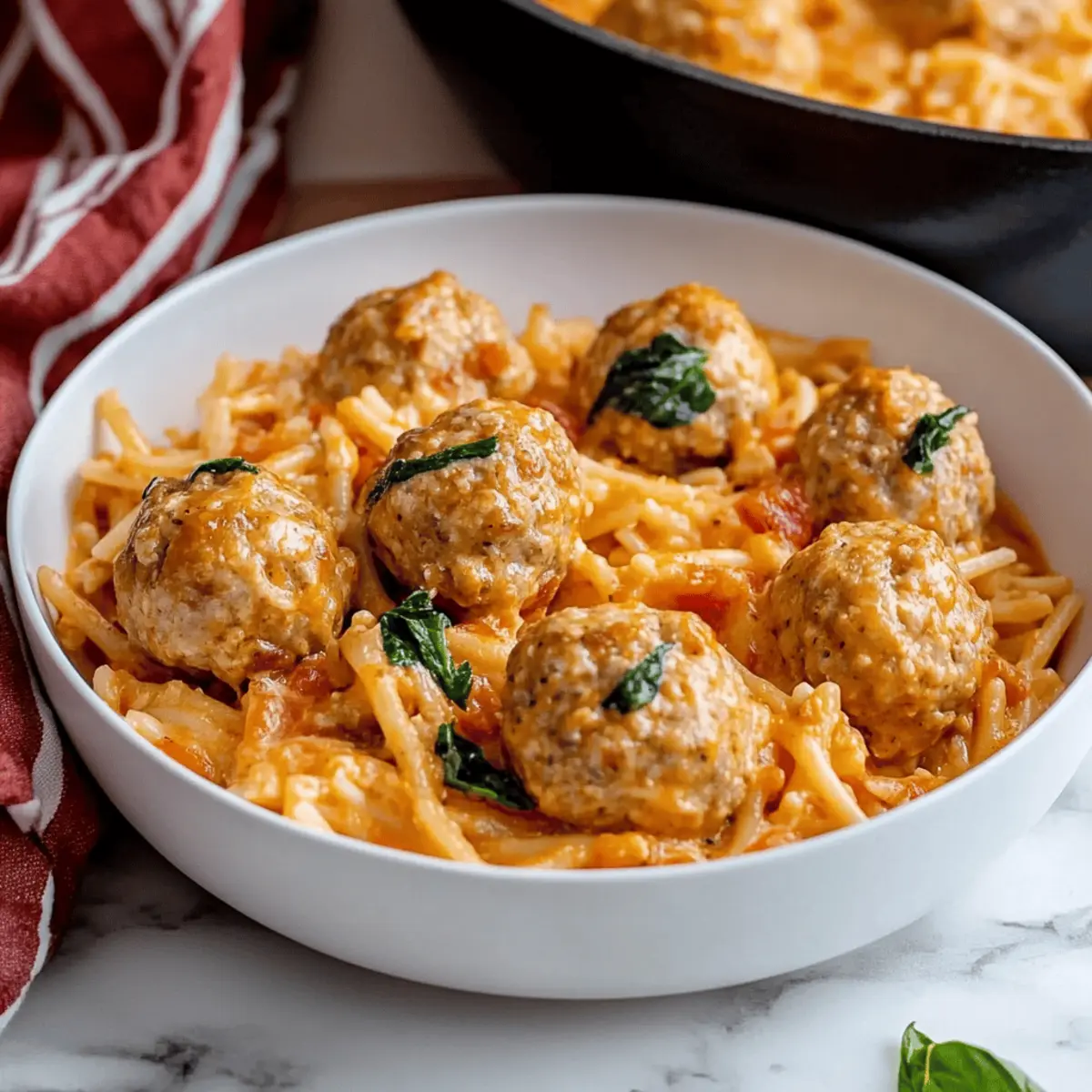 Chicken Meatballs with Risoni in Creamy Tomato Sauce
