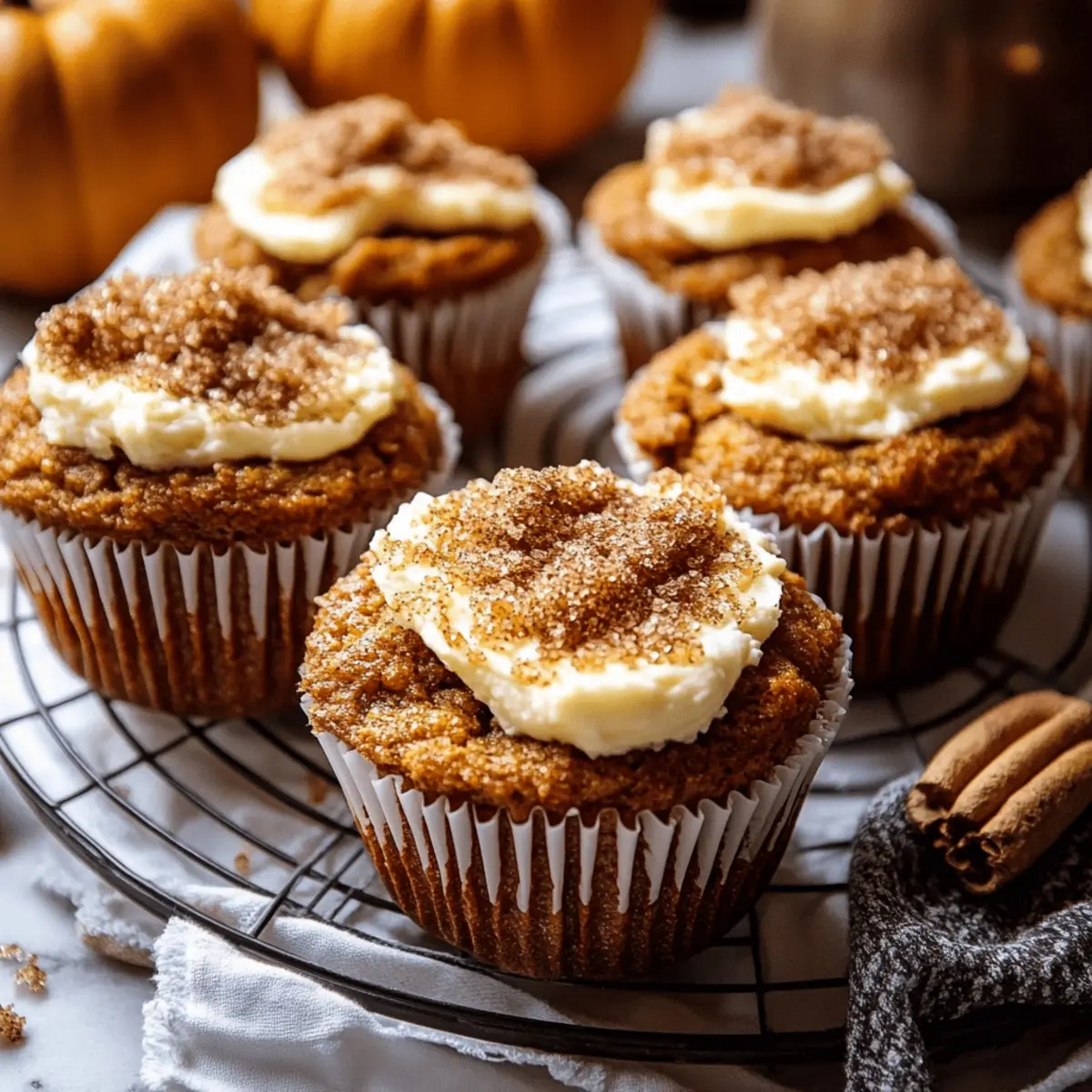 Pumpkin Cream Cheese Muffins with Candied Ginger and Cinnamon Sugar