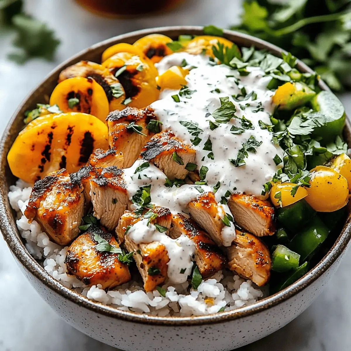 Greek Chicken Bowls with Creamy Tahini Feta Sauce