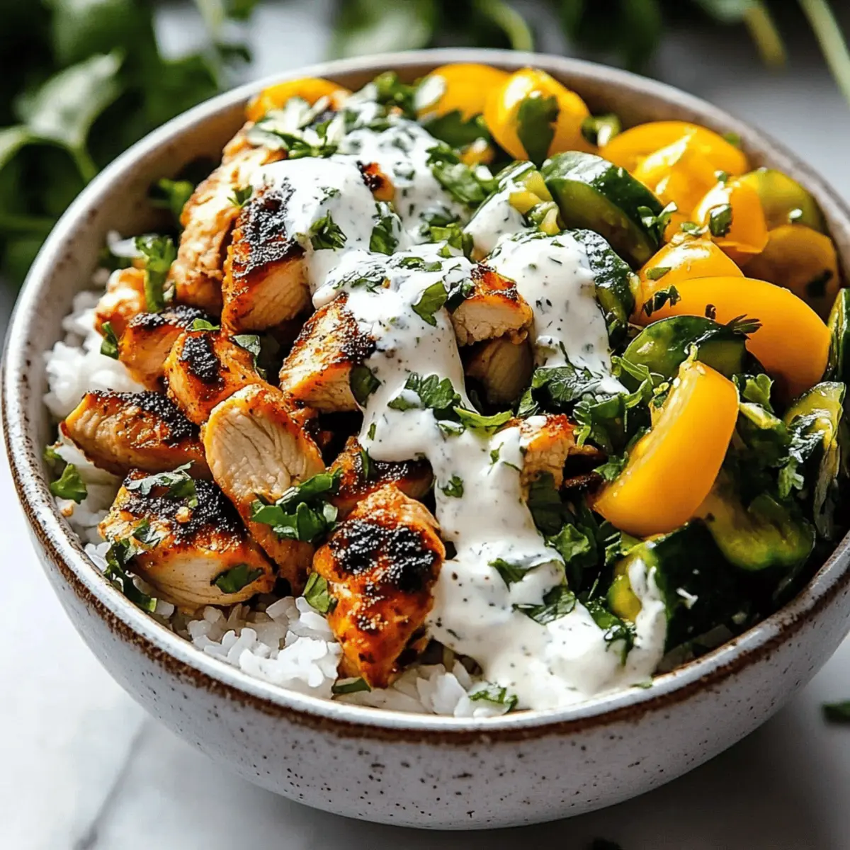 Greek Chicken Bowls with Creamy Tahini Feta Sauce