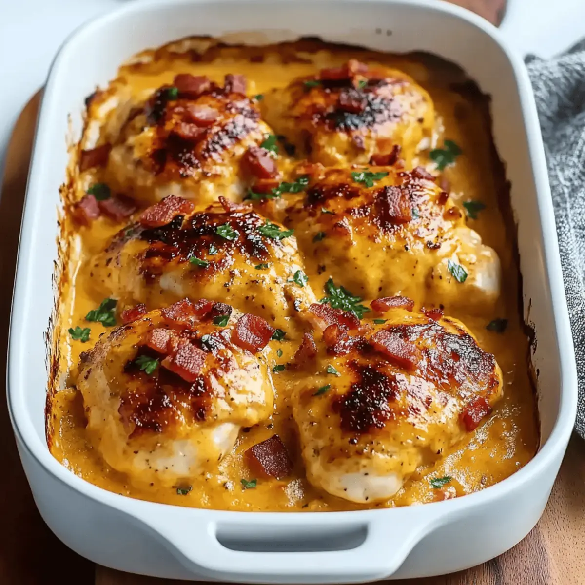 Creamy Smothered Southern-Style Chicken with Cheddar and Bacon