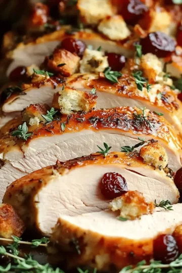 Sheet Pan Herb Roasted Turkey and Cranberry Pecan Stuffing