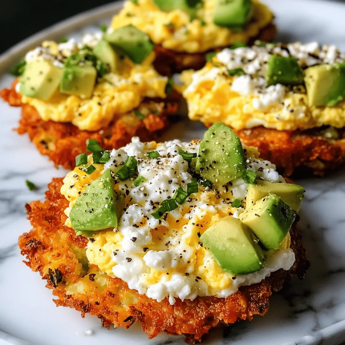 Loaded Hash Browns with Scrambled Eggs, Avocado, and Cottage Cheese