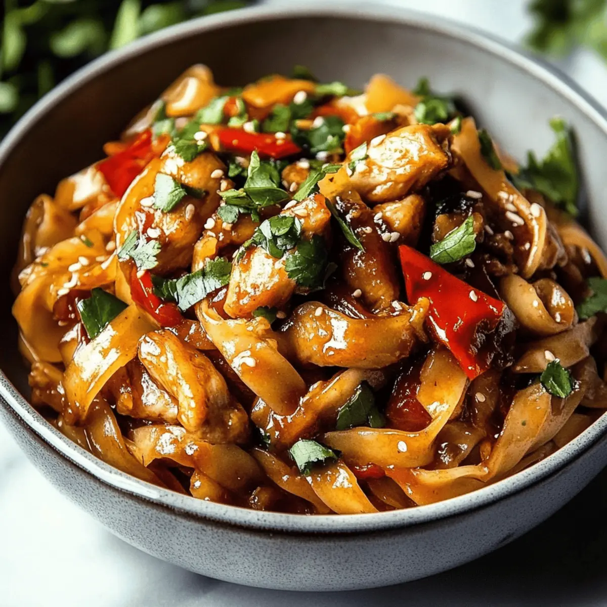 Crispy Garlic Chicken Drunken Noodles