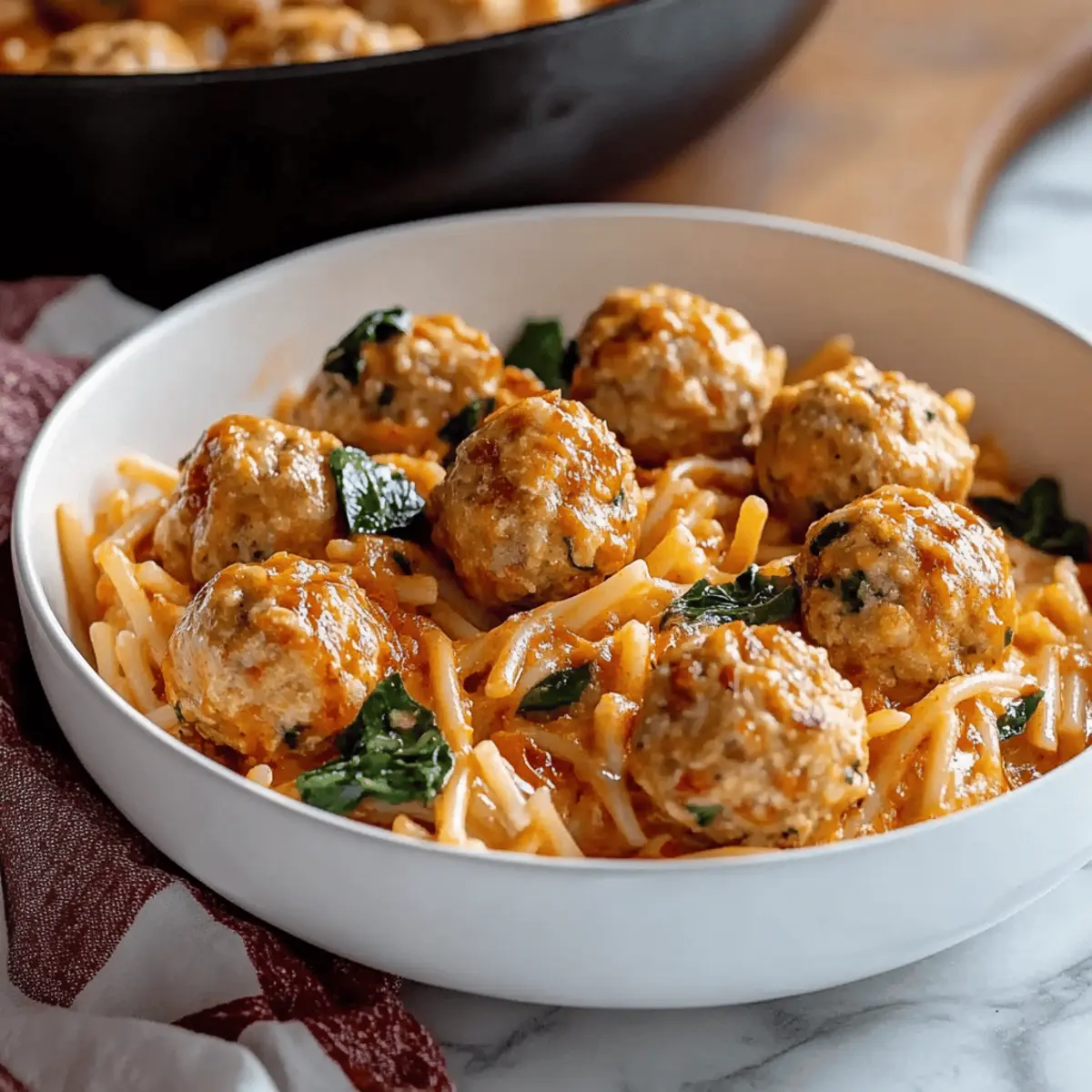 Chicken Meatballs with Risoni in Creamy Tomato Sauce