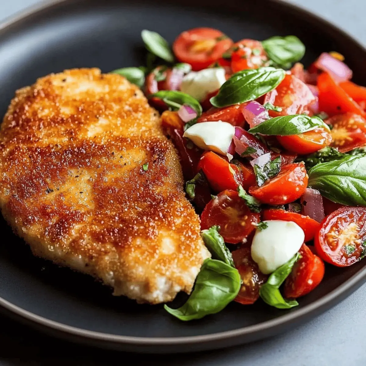 Chicken Milanese with Tomato, Mozzarella, and Basil Salad