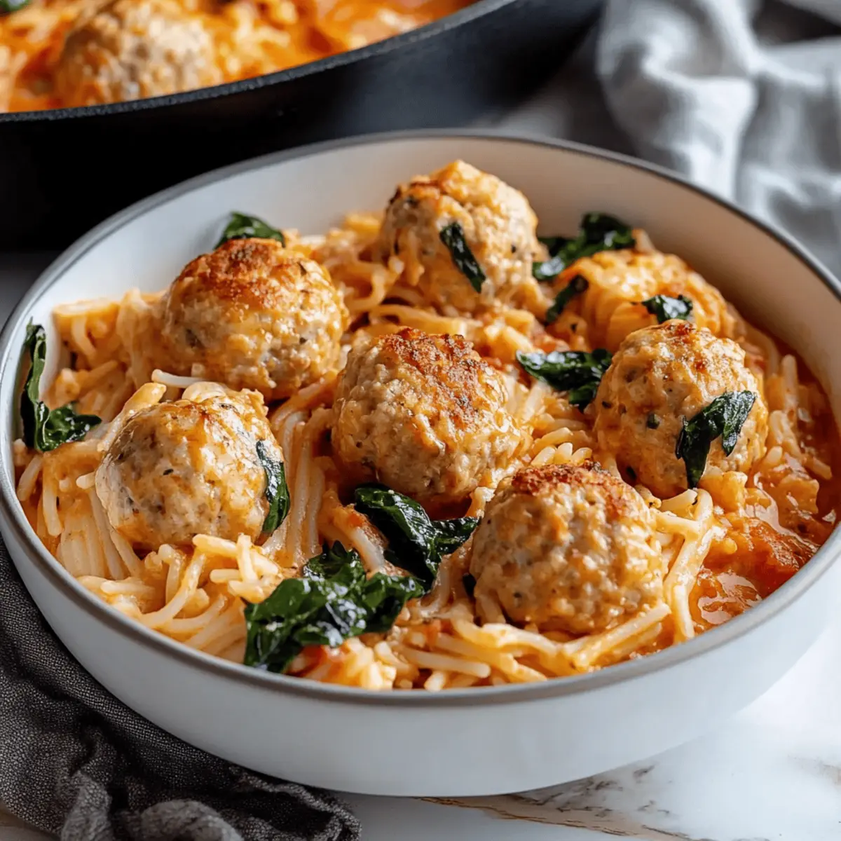 Chicken Meatballs with Risoni in Creamy Tomato Sauce
