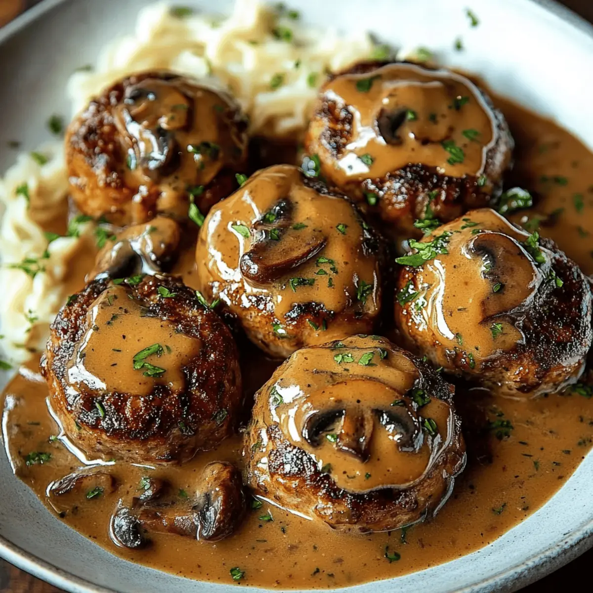 Smothered Rissoles with Mushroom Gravy