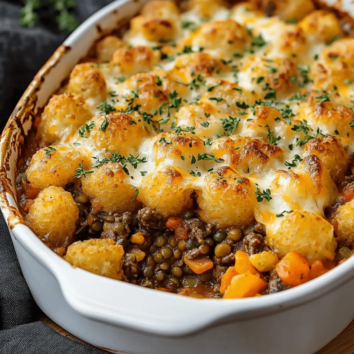 Healthy Tater Tot Casserole with Beef and Lentils