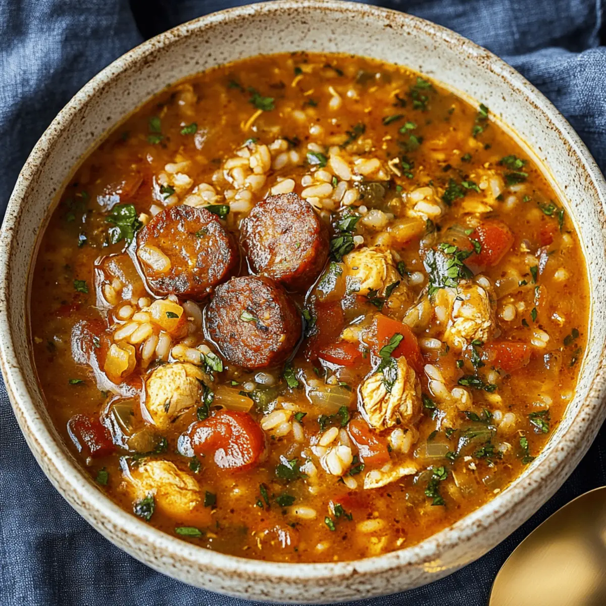 Spicy Jambalaya Soup with Andouille Sausage and Chicken