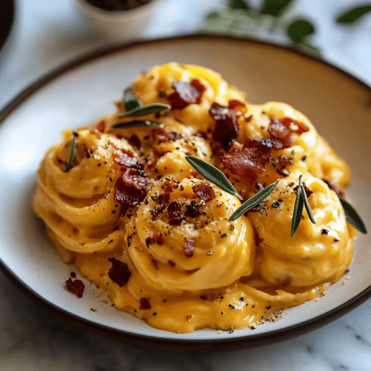 Butternut Squash Pasta Carbonara with Rosemary Bacon