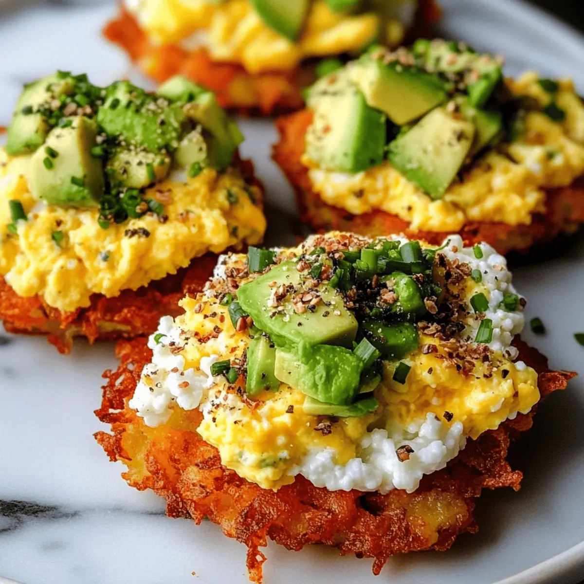 Loaded Hash Browns with Scrambled Eggs, Avocado, and Cottage Cheese