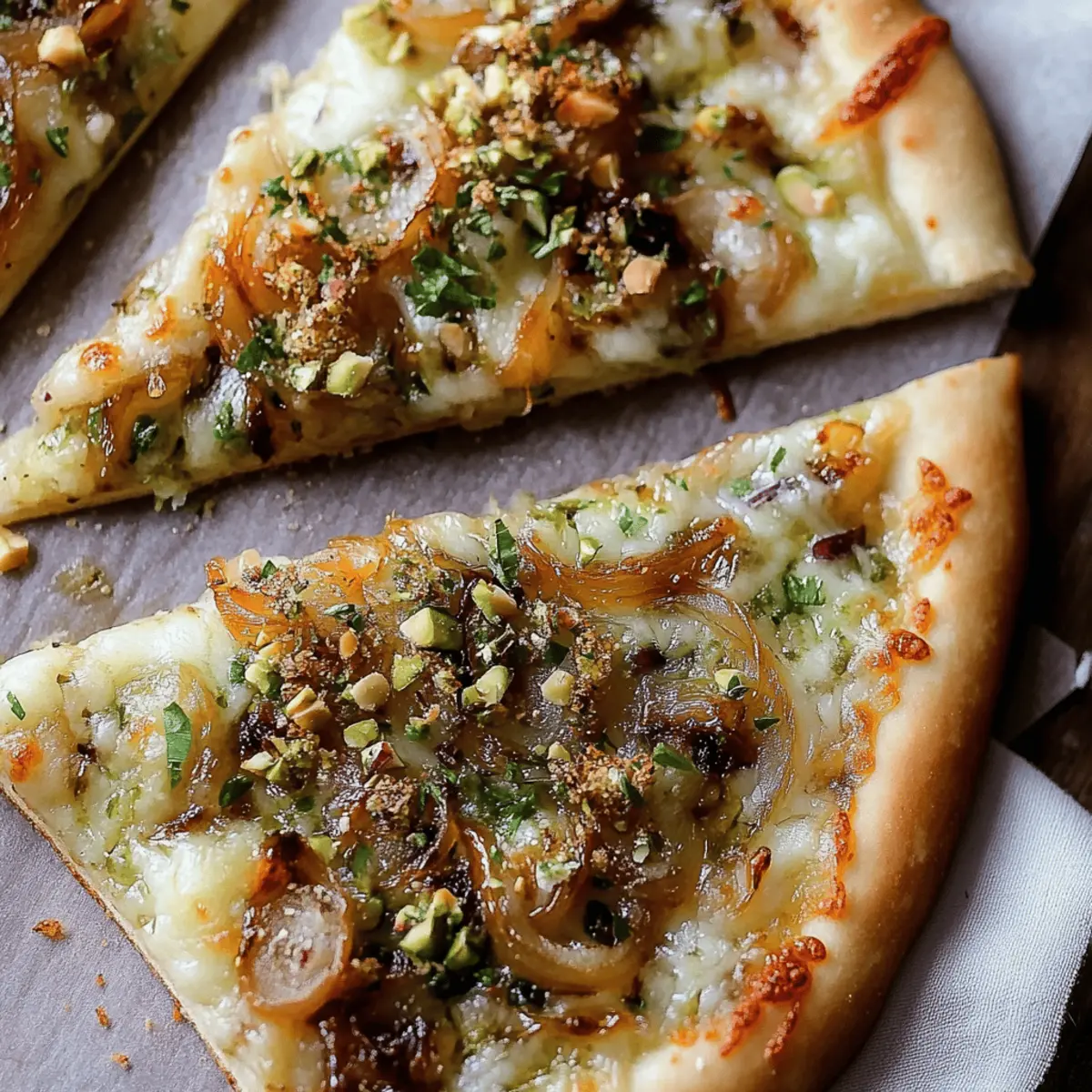 Brussels Caramelized Onion and Pistachio Pizza