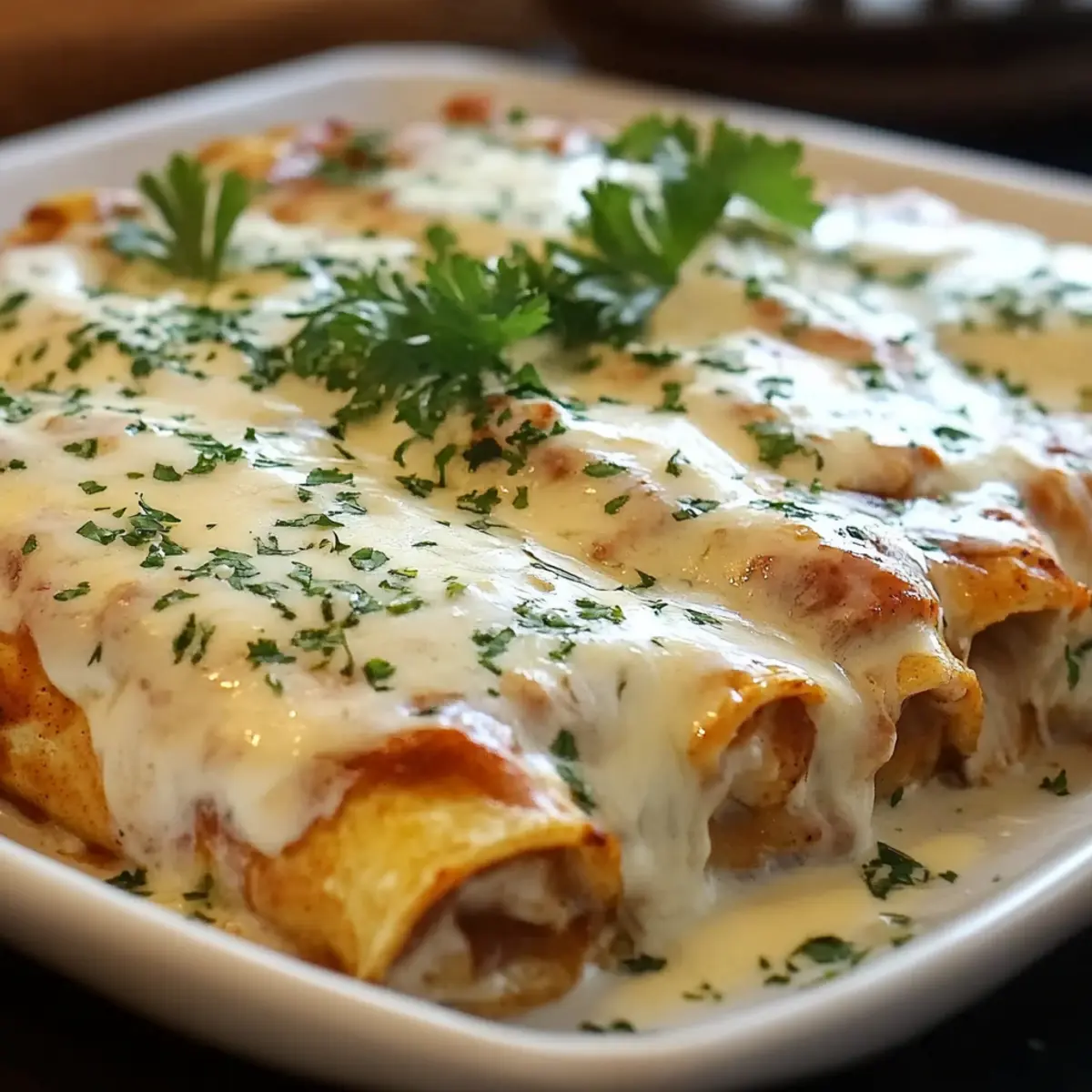 Chicken Enchiladas with Sour Cream White Sauce