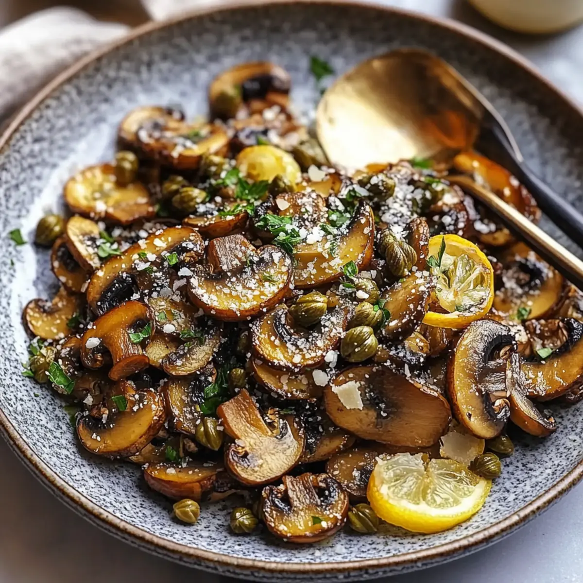 Crispy Roasted Wild Mushrooms with Garlic Lemon Capers Parmesan