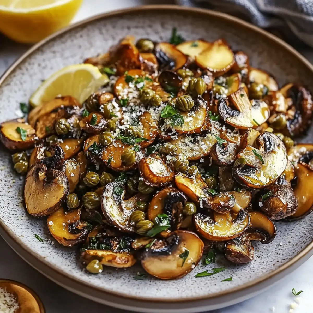 Crispy Roasted Wild Mushrooms with Garlic Lemon Capers Parmesan