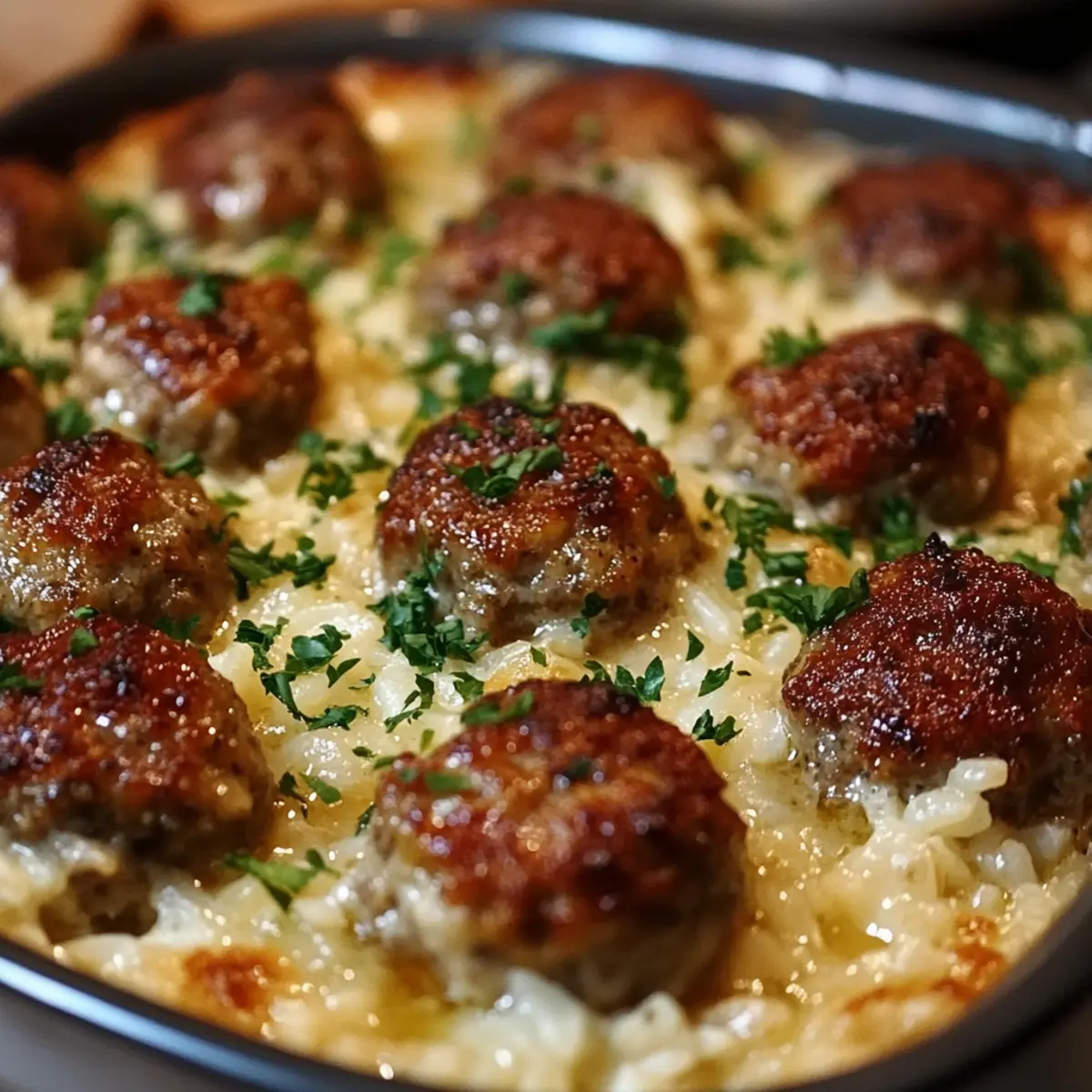 Honey Garlic Meatball Rice Bake
