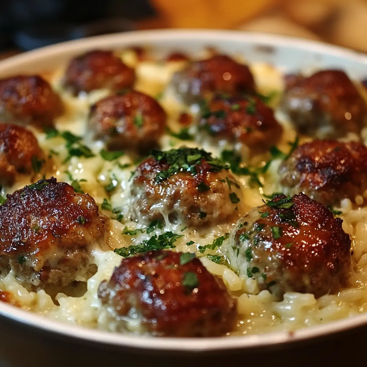 Honey Garlic Meatball Rice Bake