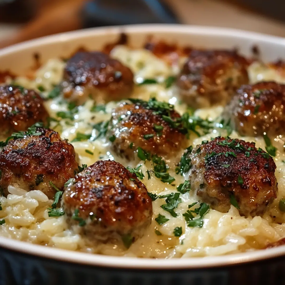 Honey Garlic Meatball Rice Bake