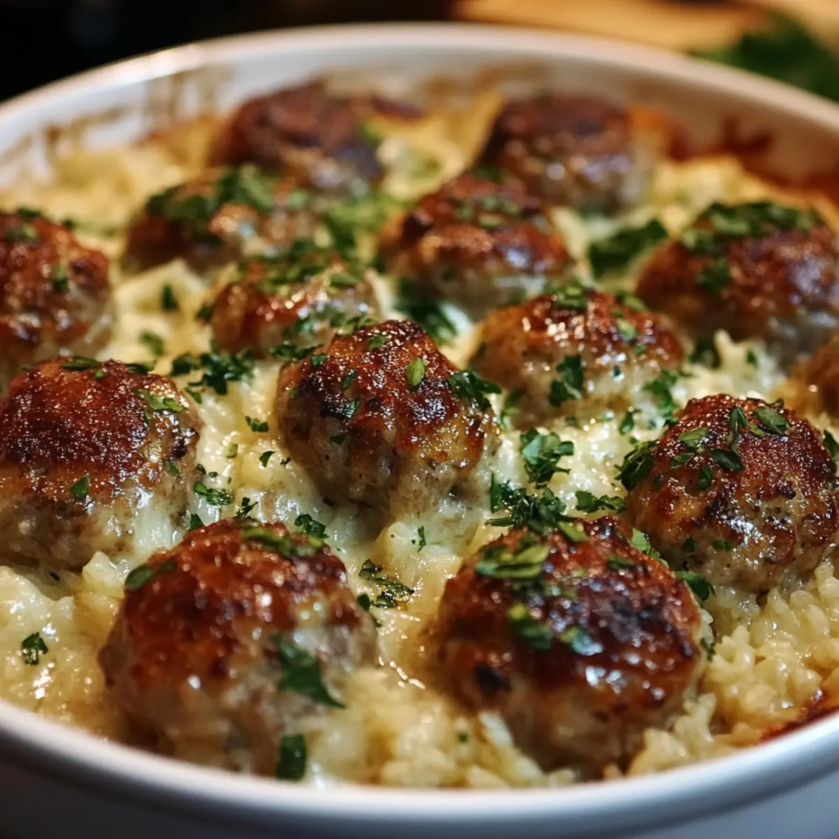 Honey Garlic Meatball Rice Bake