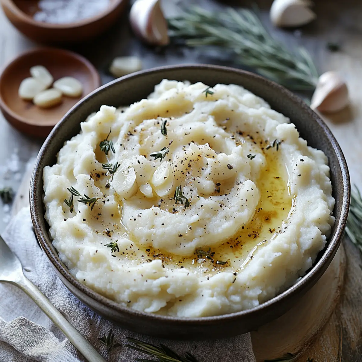 Roasted Garlic Mashed Cauliflower