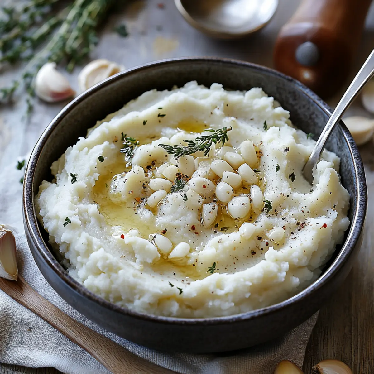 Roasted Garlic Mashed Cauliflower
